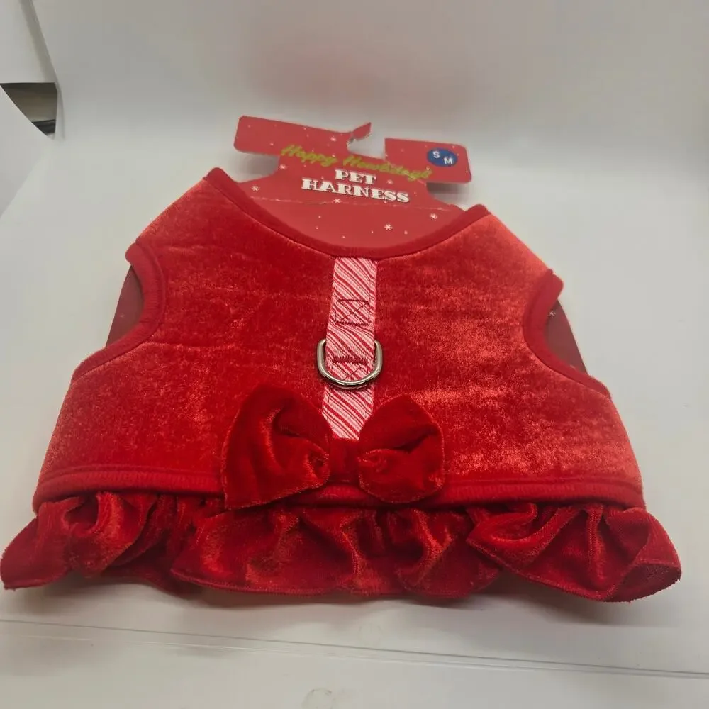 Red Pet Small Dog Harness Holiday Festive Christmas Dress Up Happy Howlidays